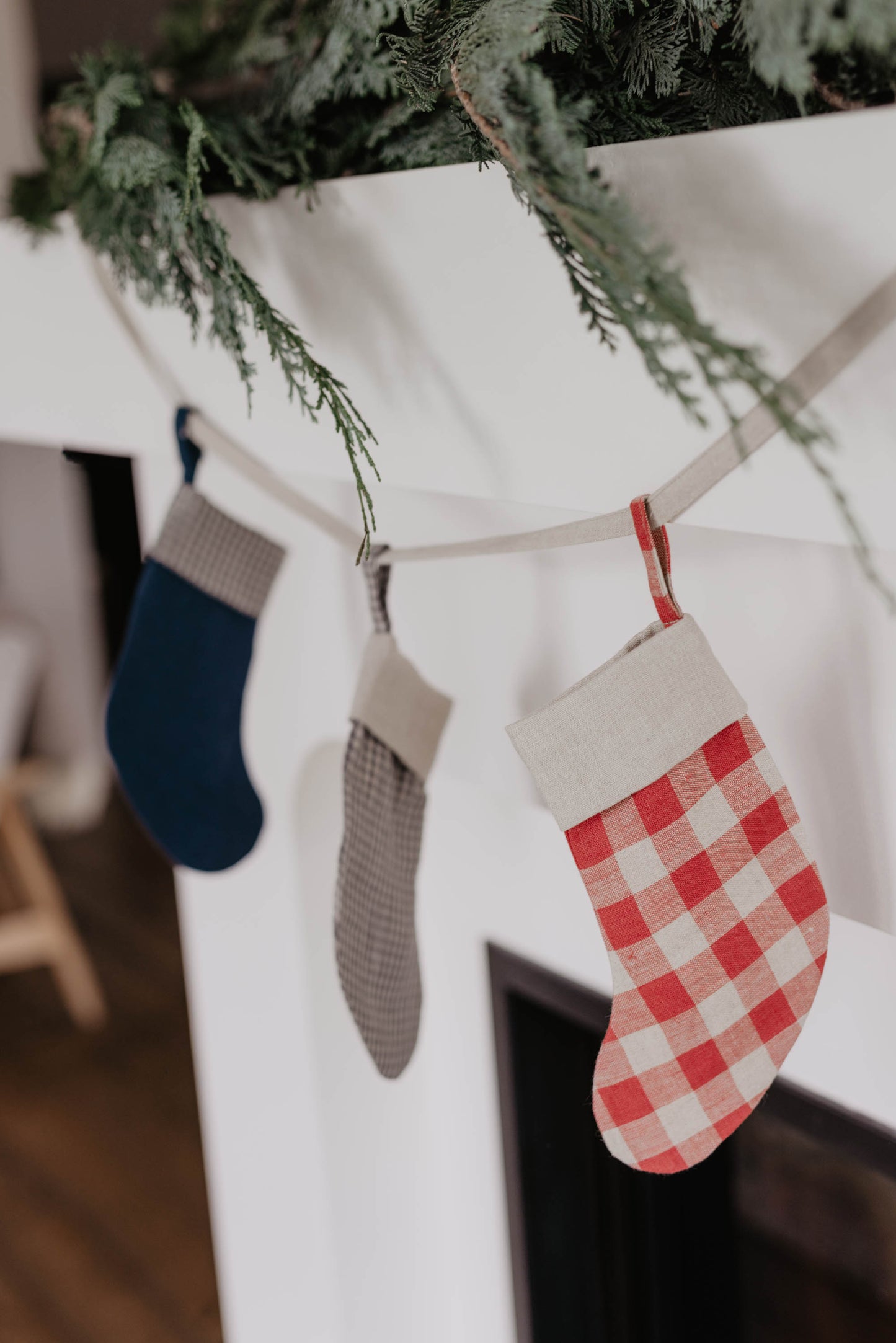 Mini Linen Christmas Stocking Garland