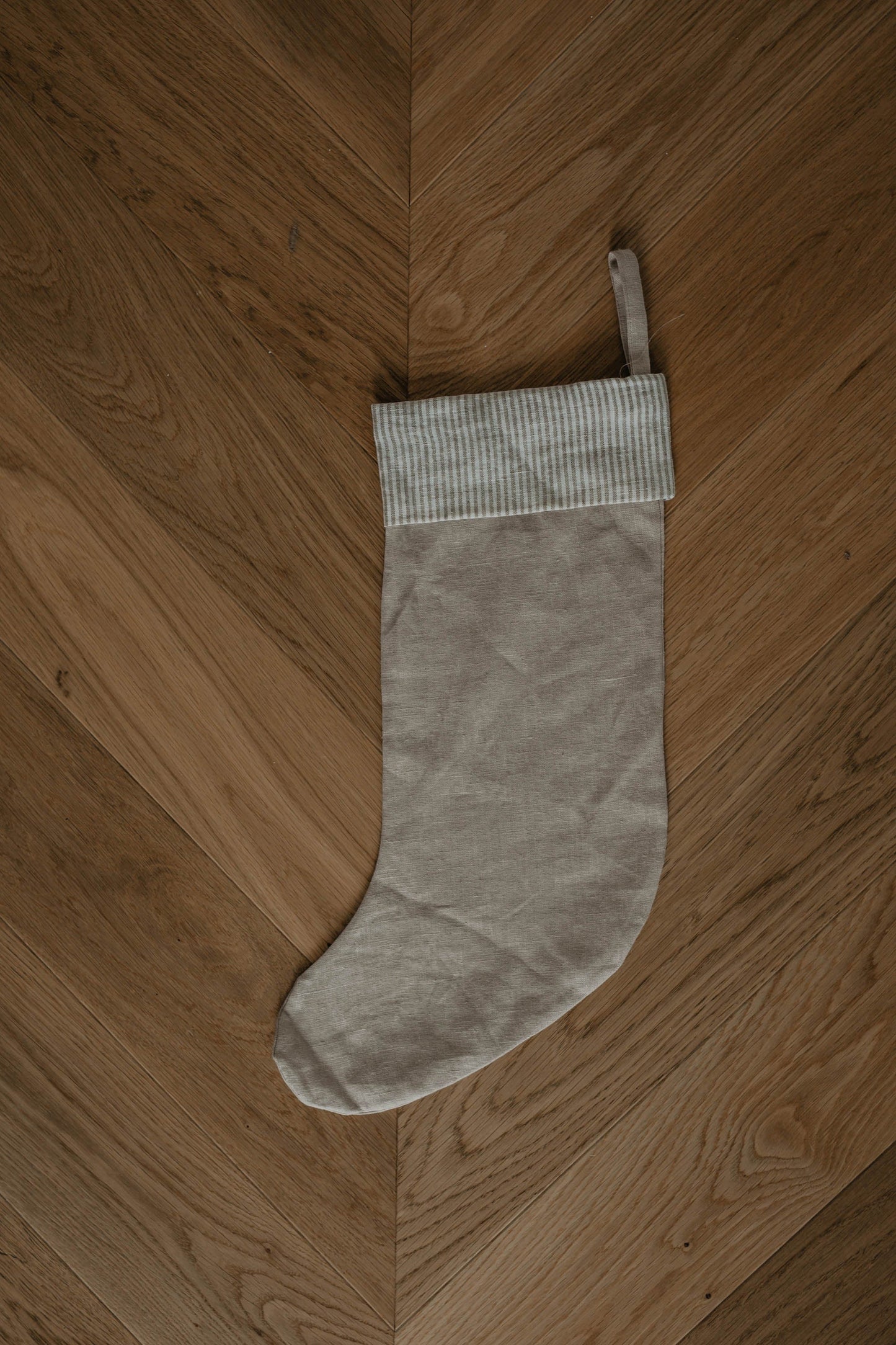 Linen Christmas Stocking with a striped cuff