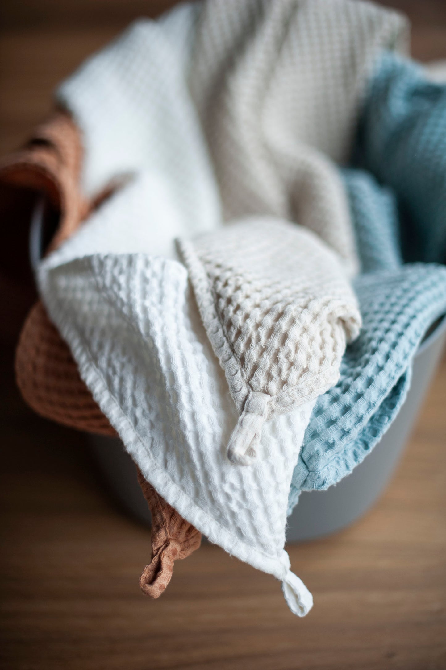 Waffle linen hooded towel for baby & toddler