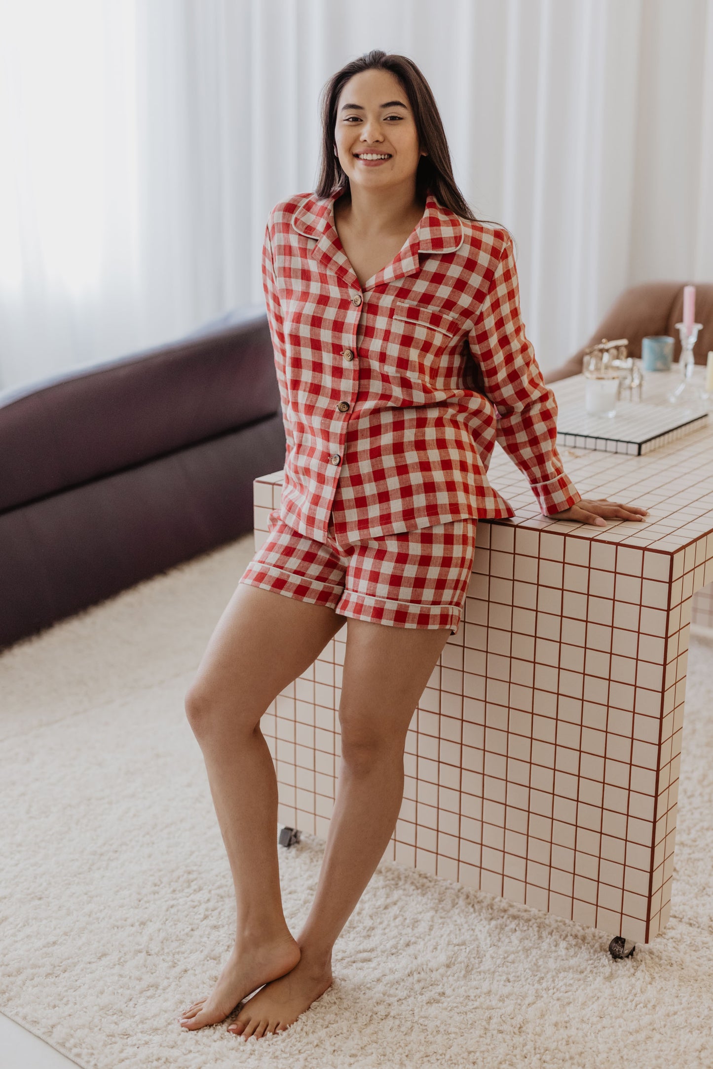 Women's linen pyjama set PILNATIS with shorts