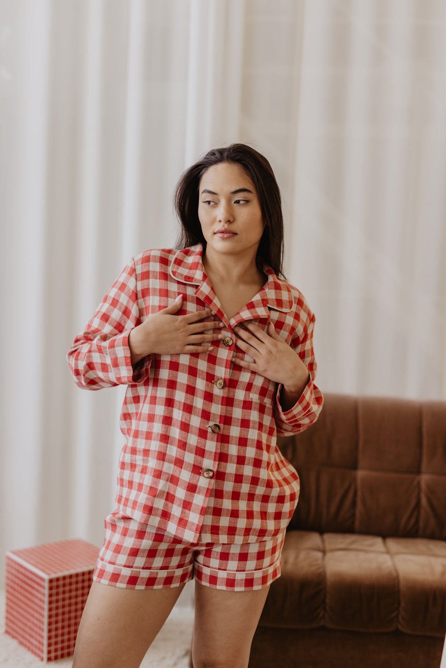 Women's linen pyjama set PILNATIS with shorts