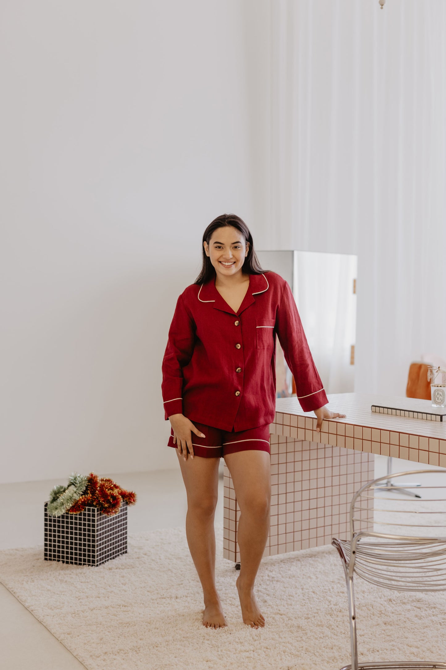 Women's linen pyjama set PILNATIS with shorts