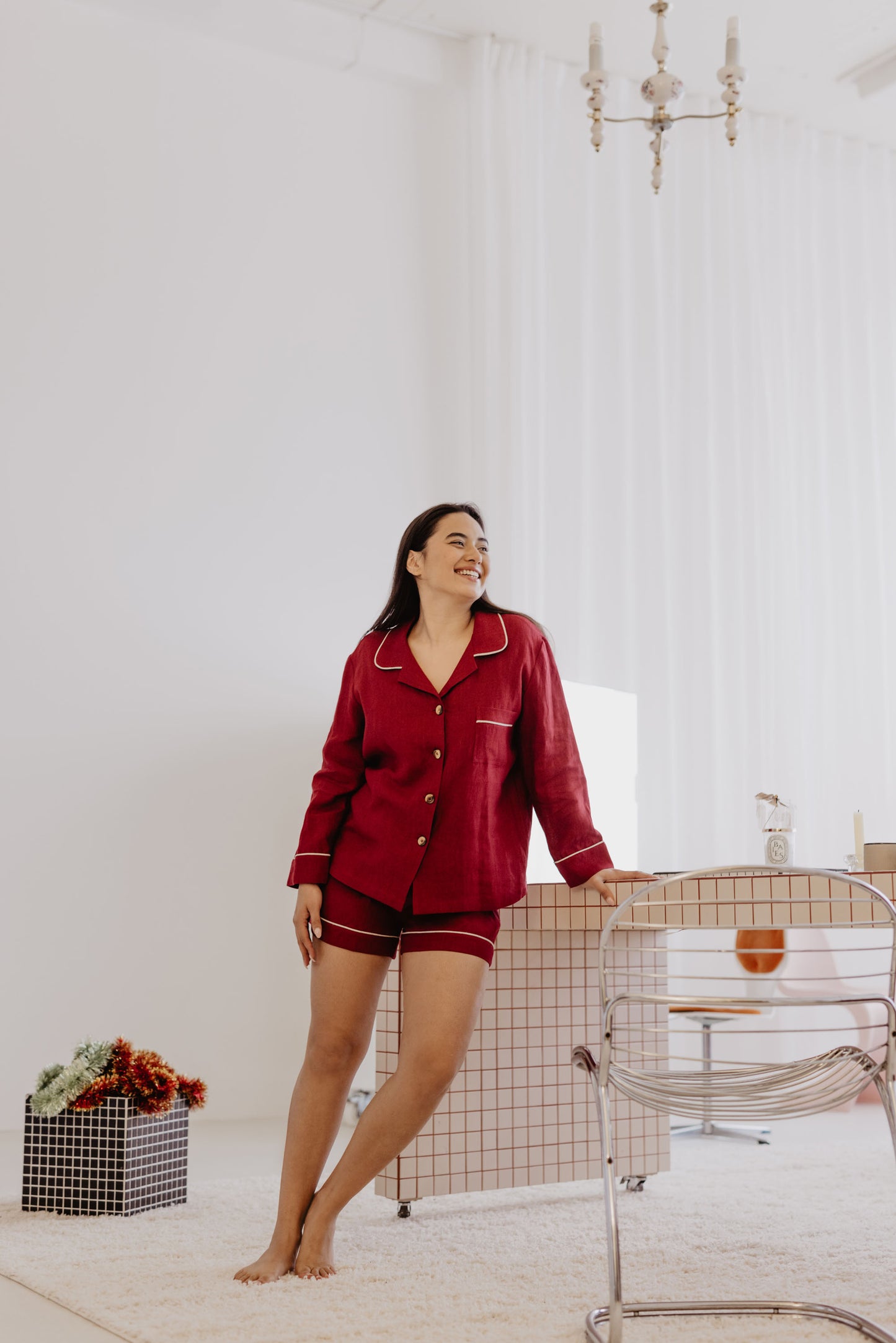 Women's linen pyjama set PILNATIS with shorts
