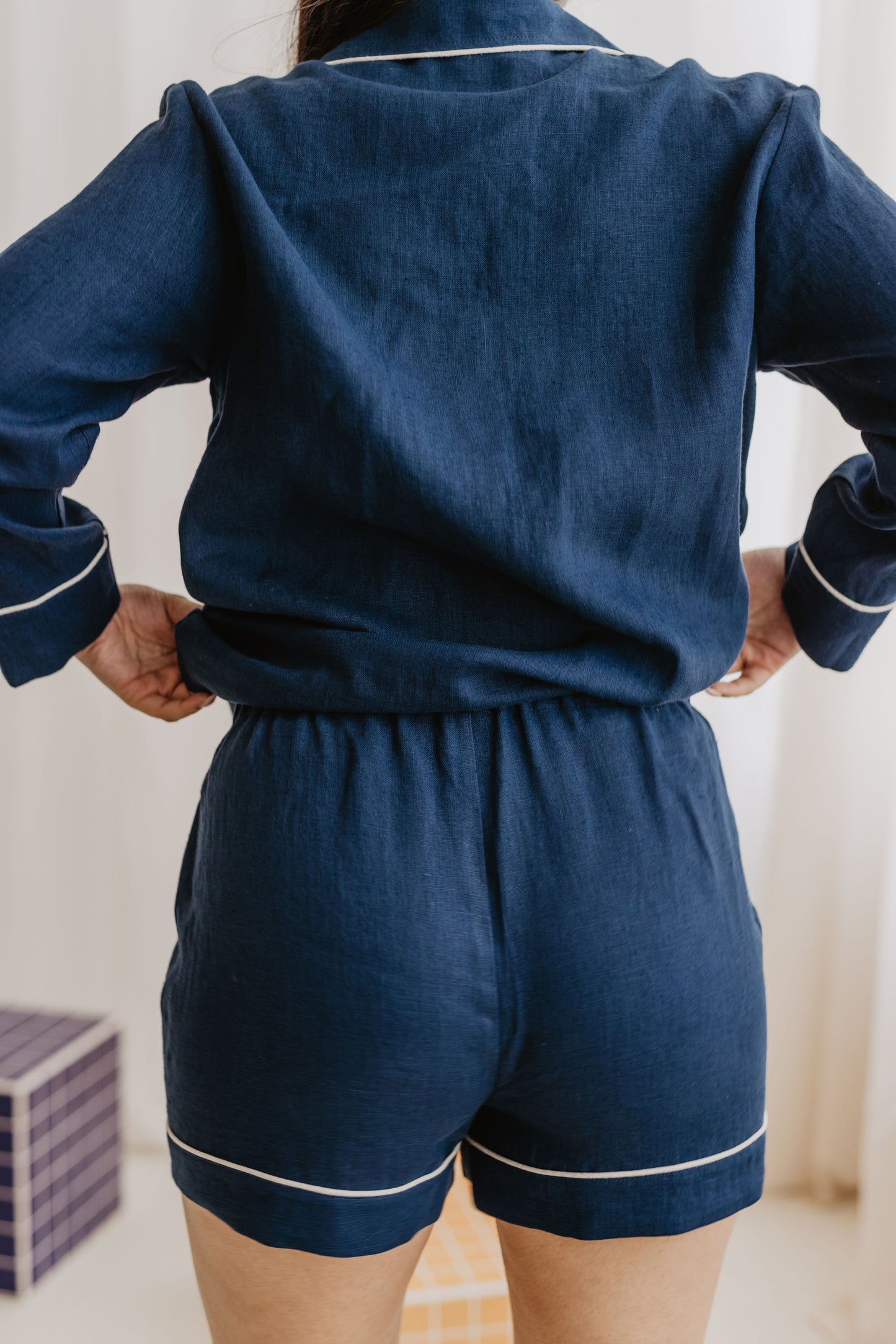 Women's linen pyjama set PILNATIS with shorts