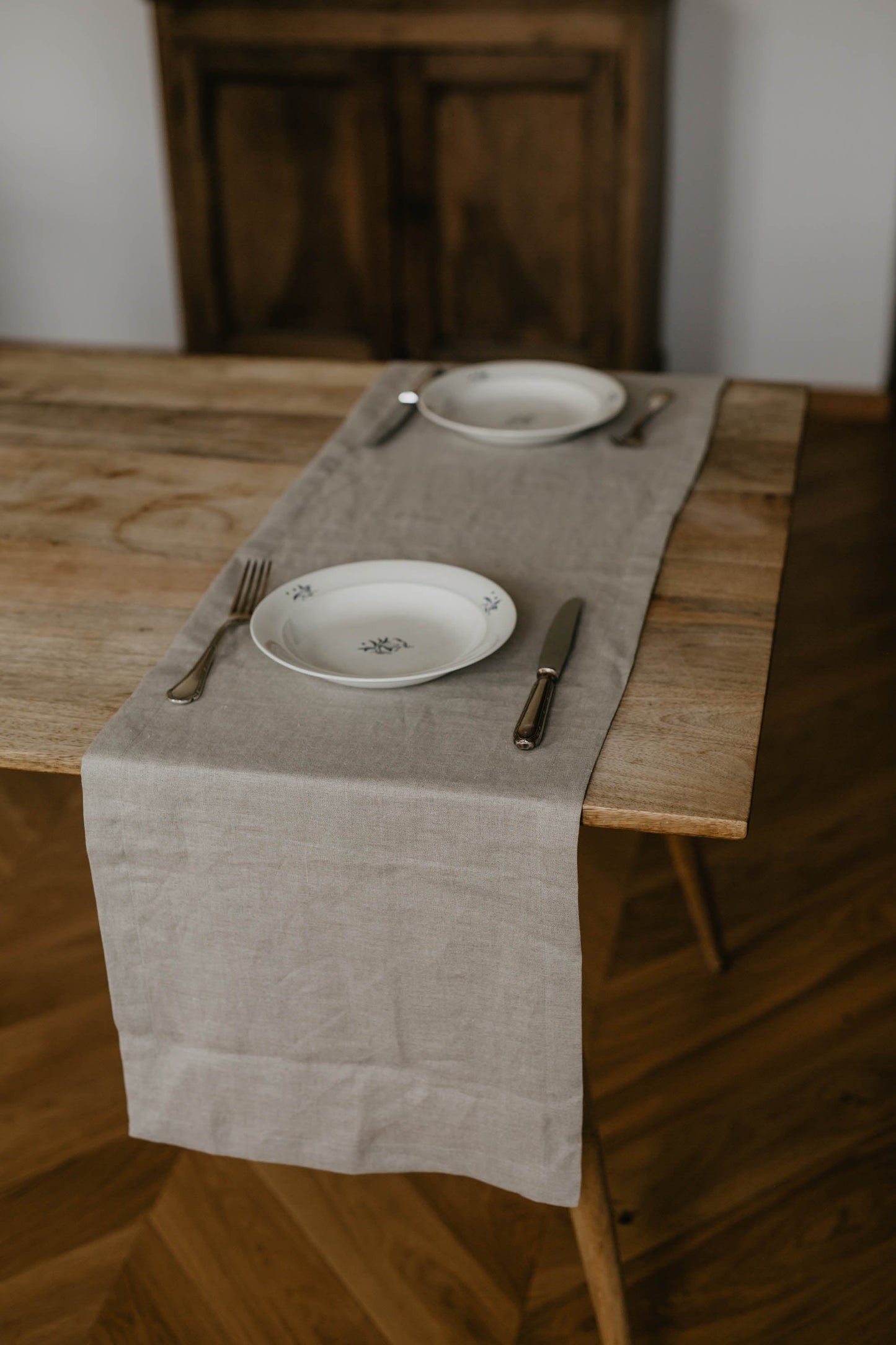 Natural linen table runner