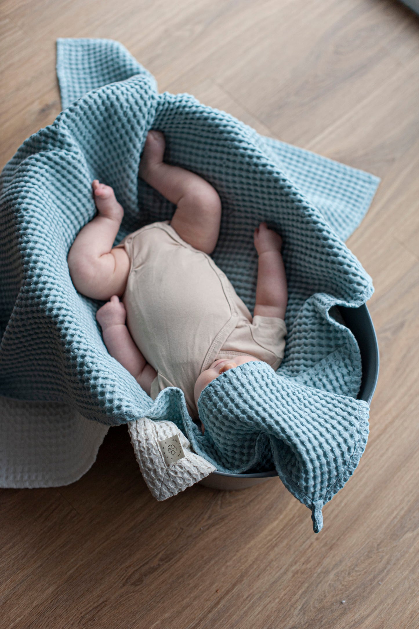 Waffle linen hooded towel for baby & toddler