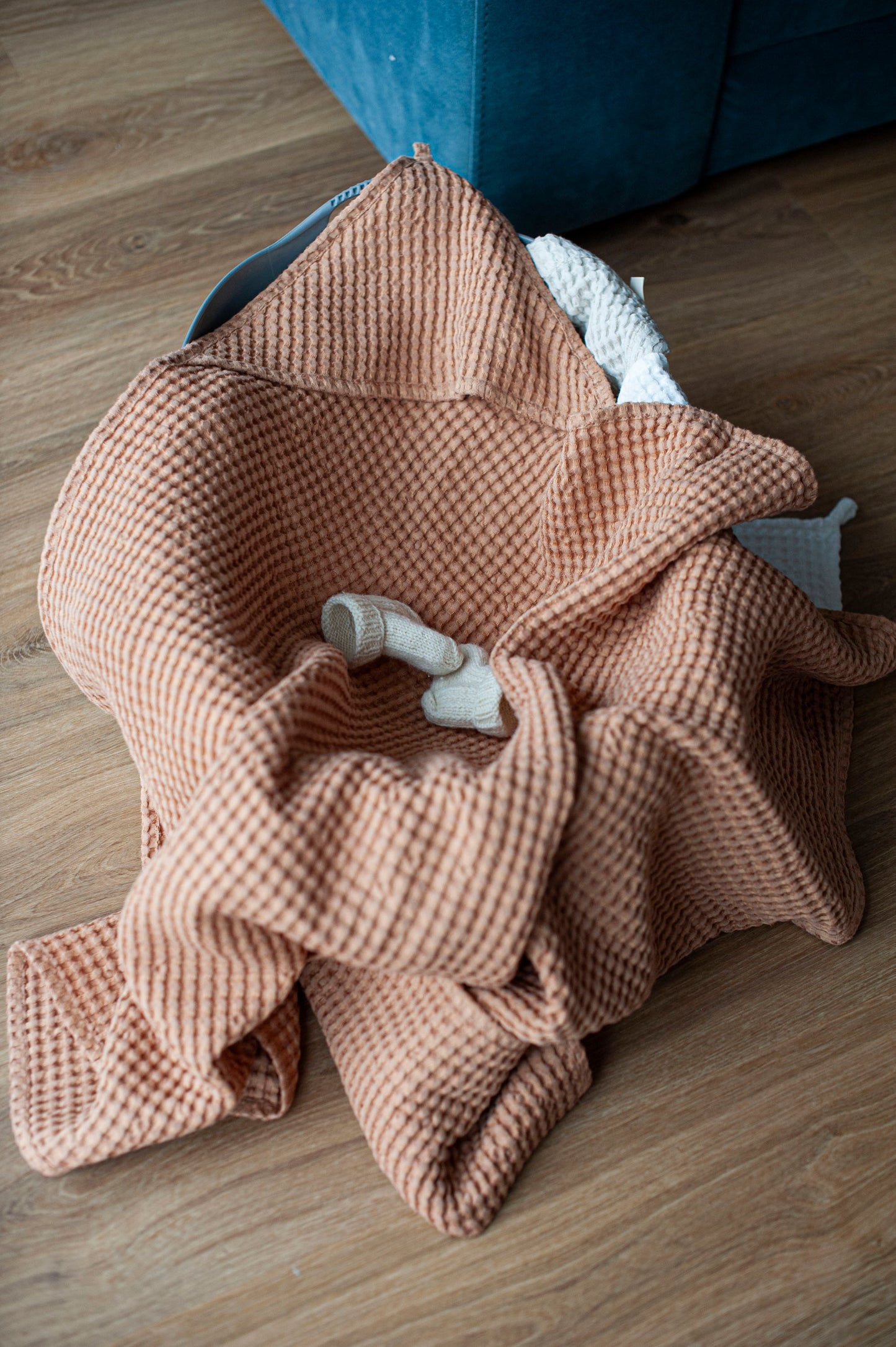 Waffle linen hooded towel for baby & toddler