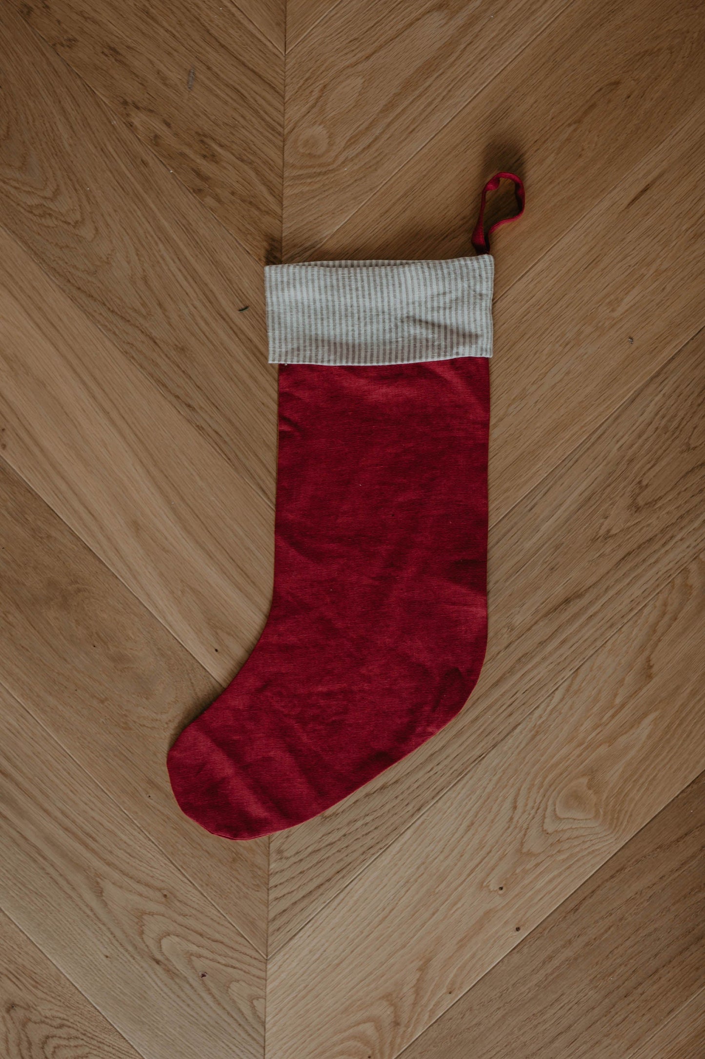 Linen Christmas Stocking with a striped cuff