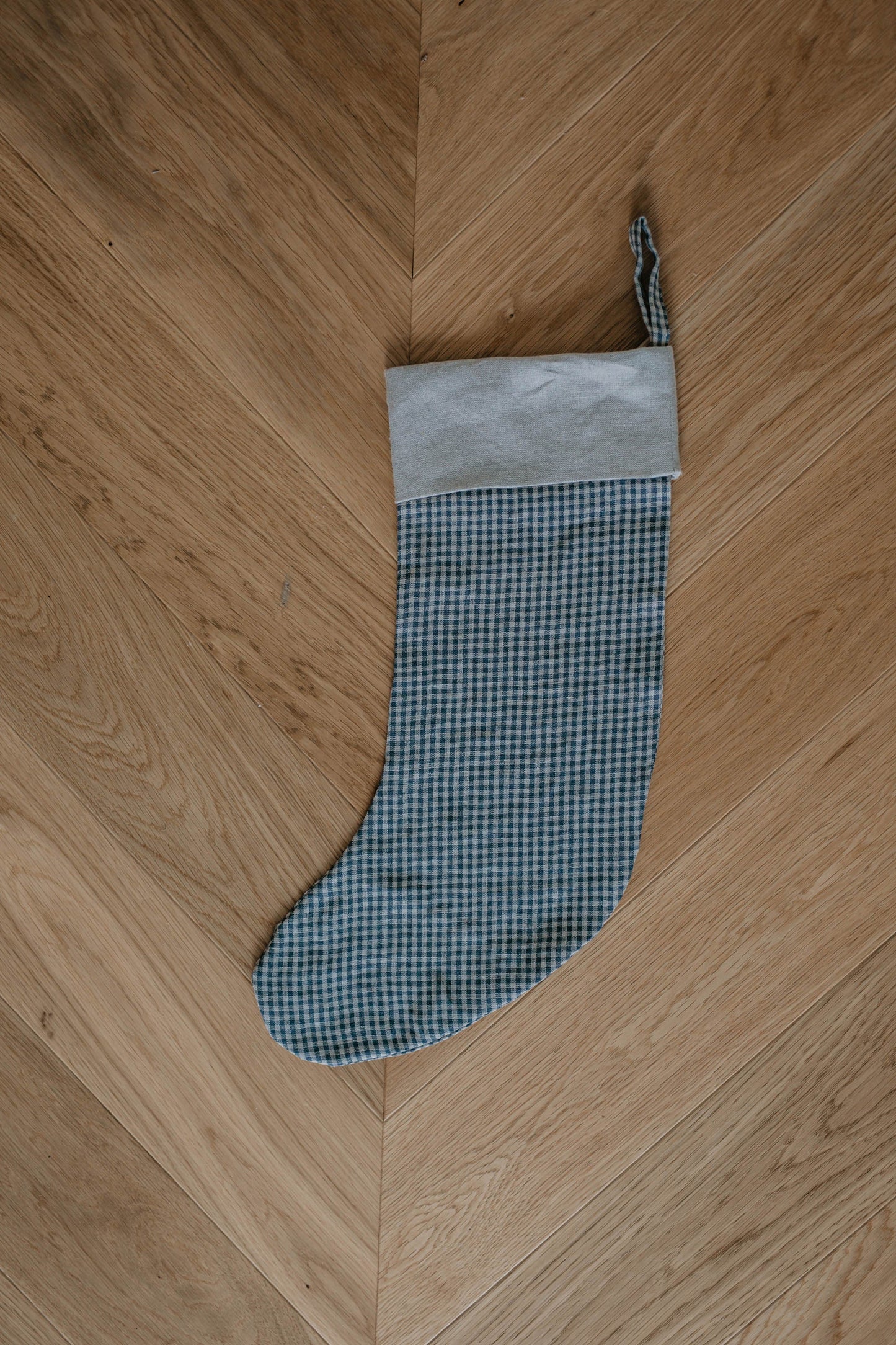 Linen Christmas Stocking in checks and stripes