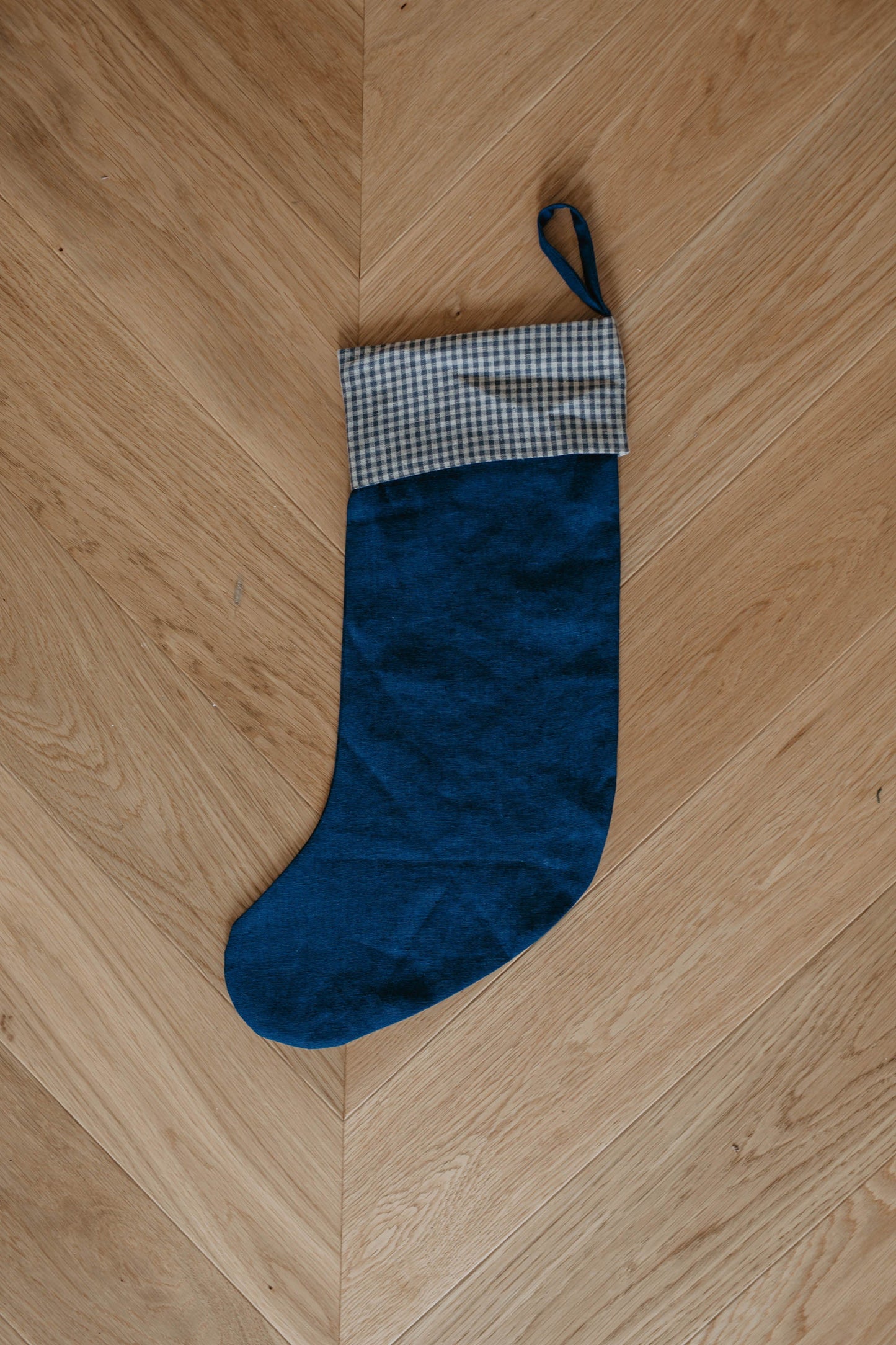 Linen Christmas Stocking in checks and stripes