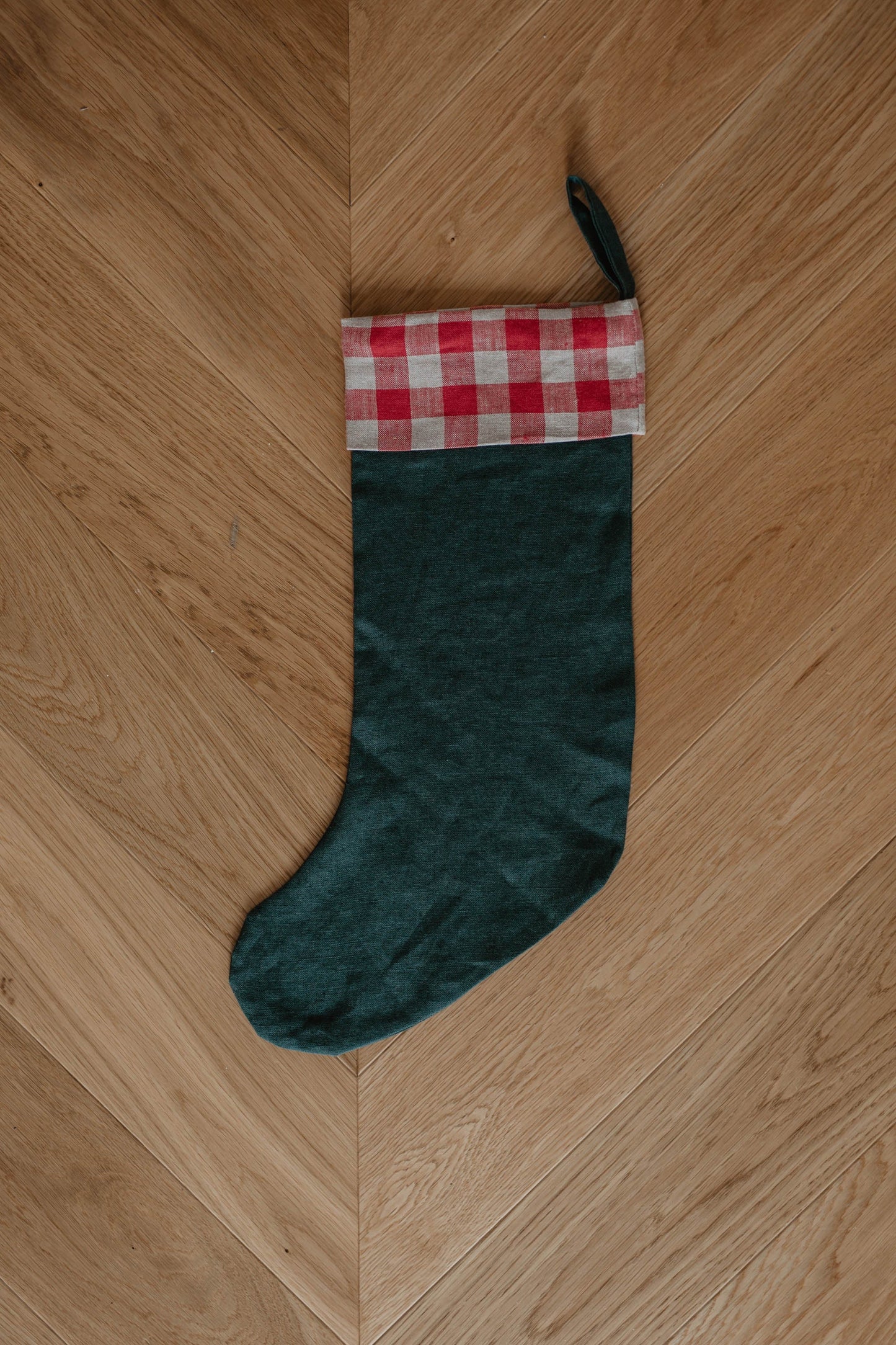 Linen Christmas Stocking in checks and stripes