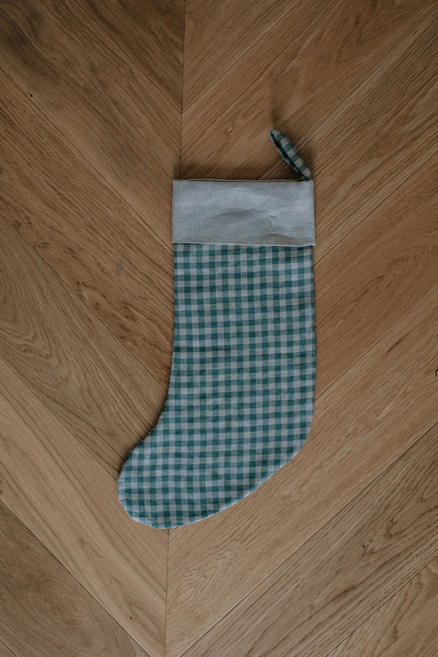 Linen Christmas Stocking in checks and stripes