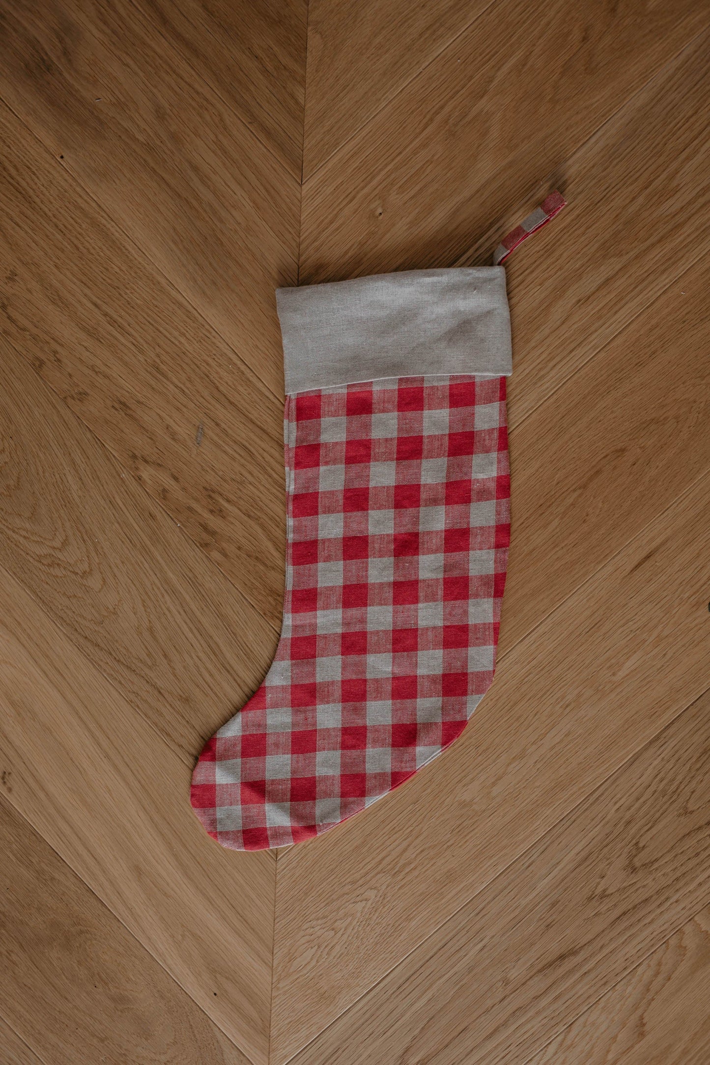 Linen Christmas Stocking in checks and stripes