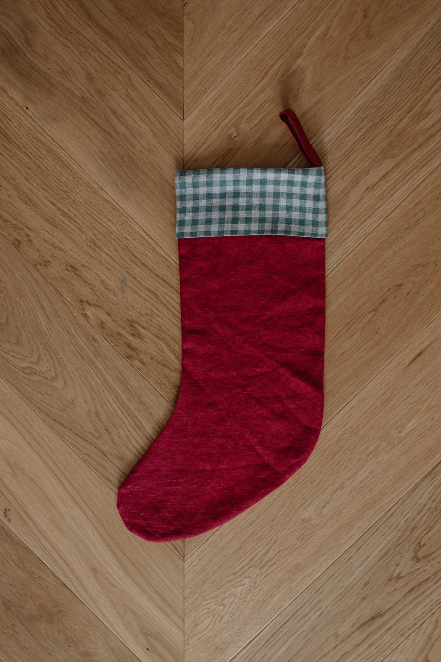 Linen Christmas Stocking in checks and stripes