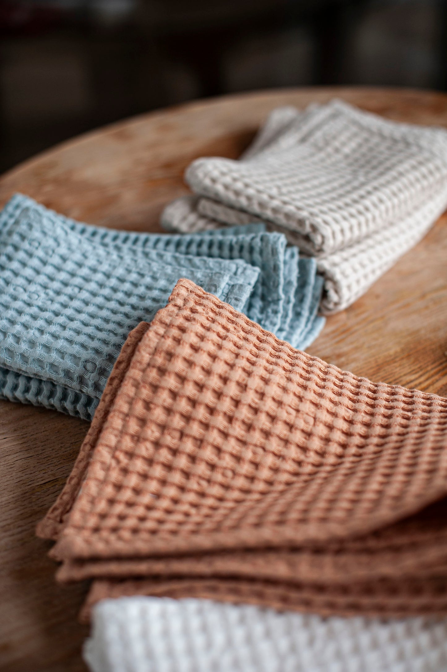 Waffle linen face towel