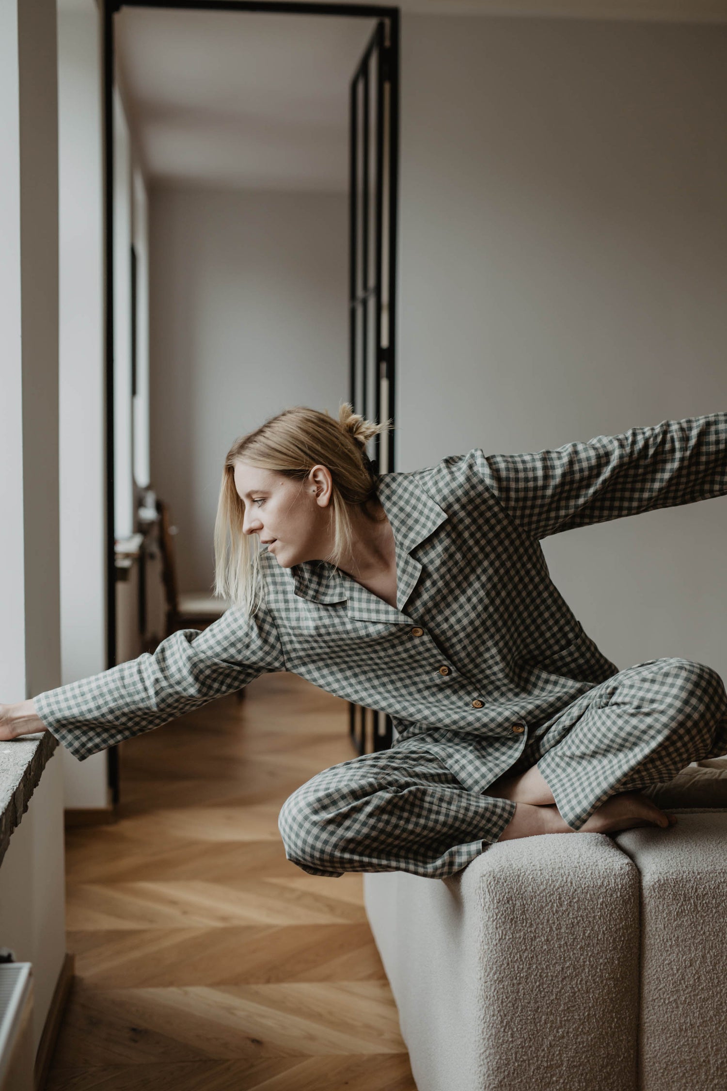 Woman wearing linen pyjama