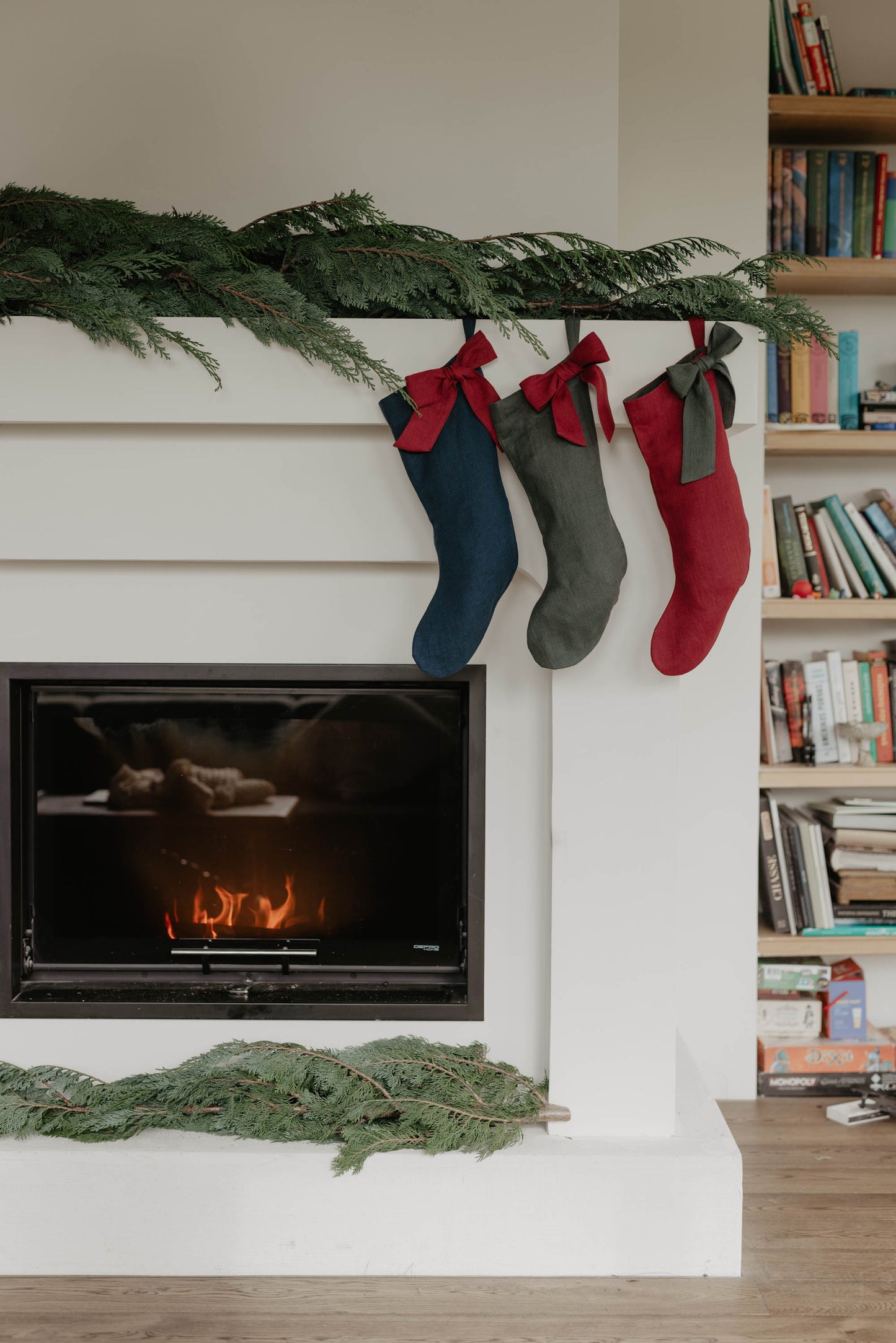 Linen Christmas Stocking with a bow