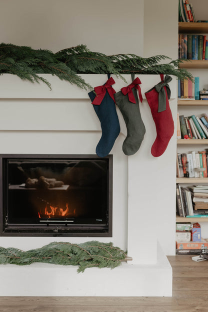 Linen Christmas Stocking with a bow