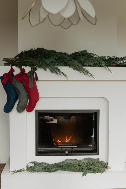 Linen Christmas Stocking with a bow