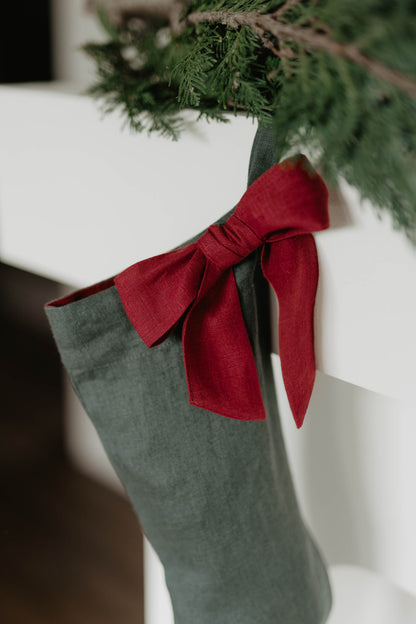 Linen Christmas Stocking with a bow