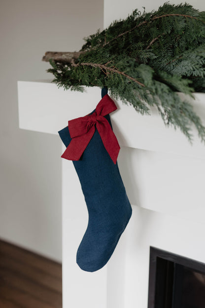 Linen Christmas Stocking with a bow