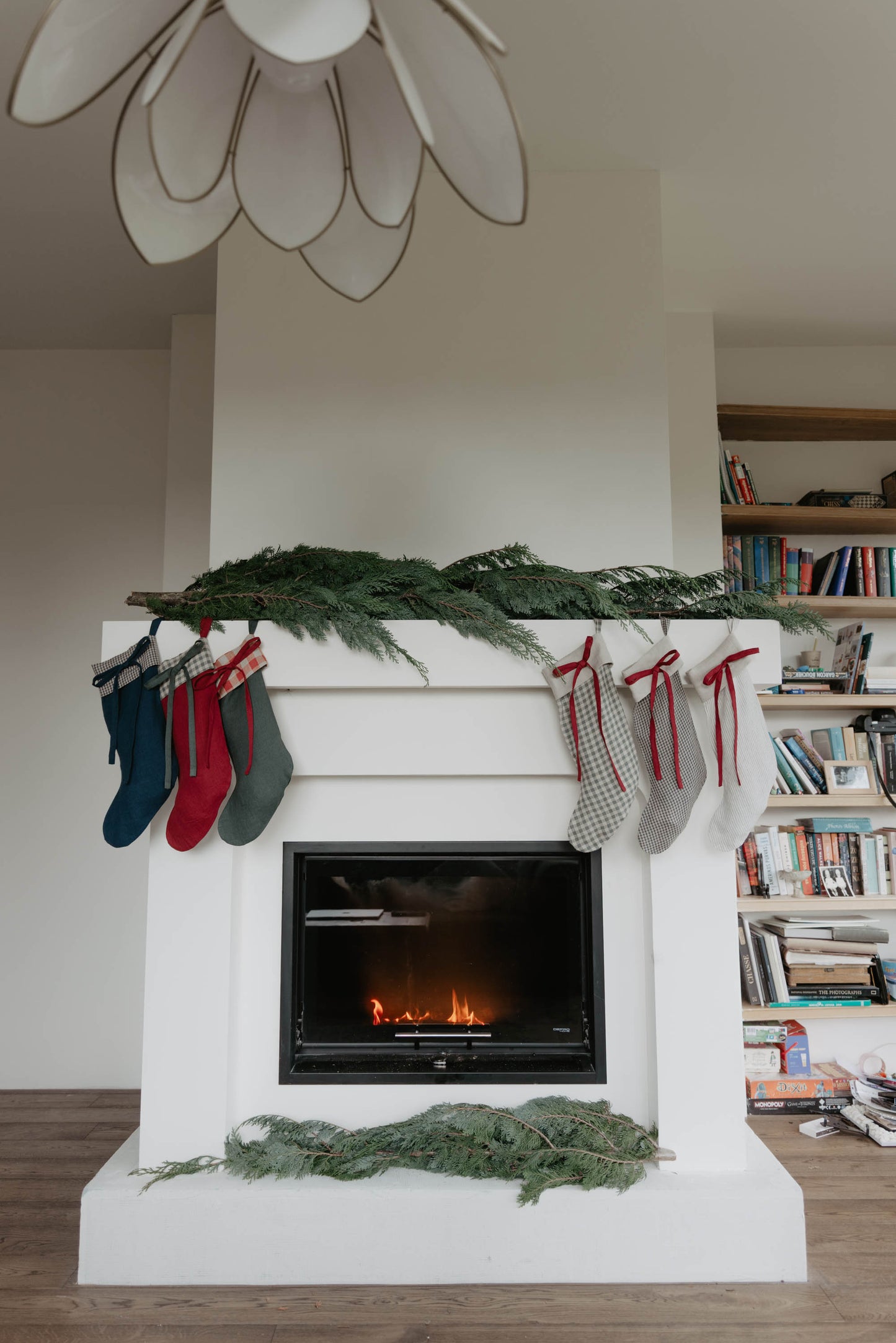 Linen Christmas Stocking with a festive bow detail