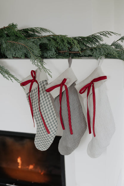 Linen Christmas Stocking with a festive bow detail