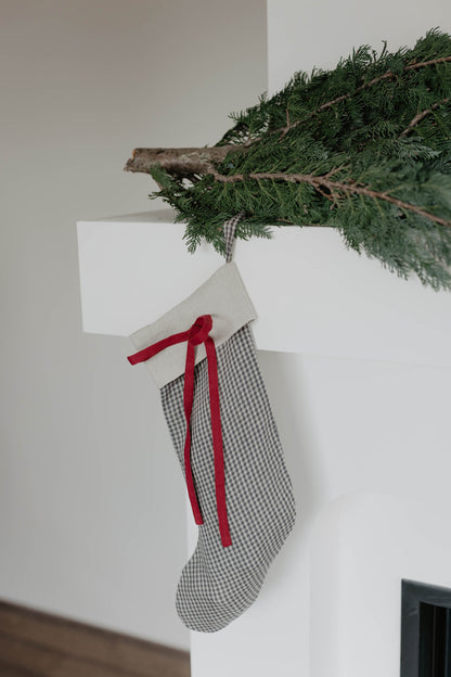Linen Christmas Stocking with a festive bow detail