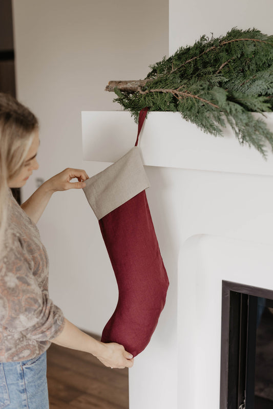 Large linen Christmas Stocking