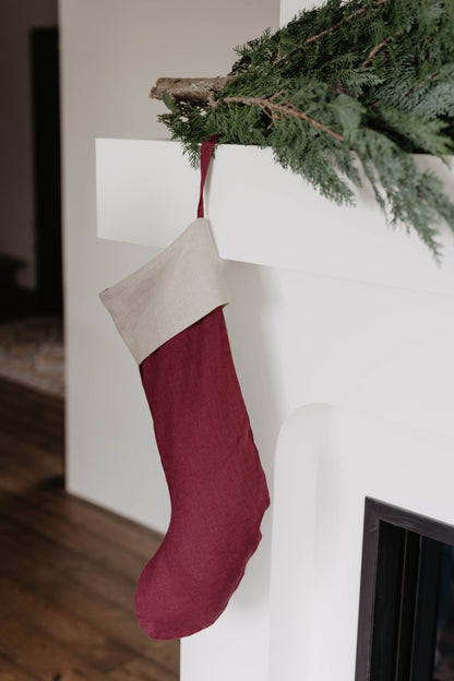 Large linen Christmas Stocking
