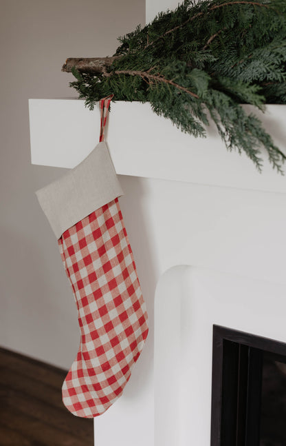 Large linen Christmas Stocking