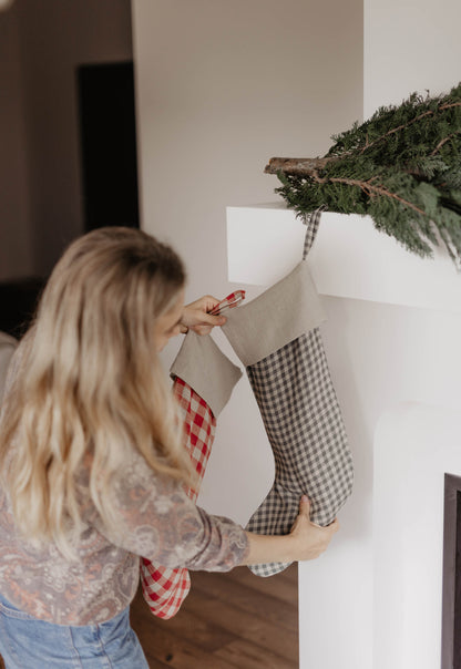 Large linen Christmas Stocking