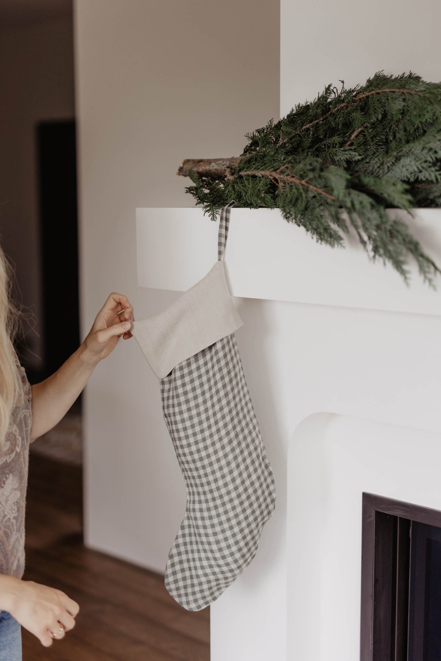 Large linen Christmas Stocking