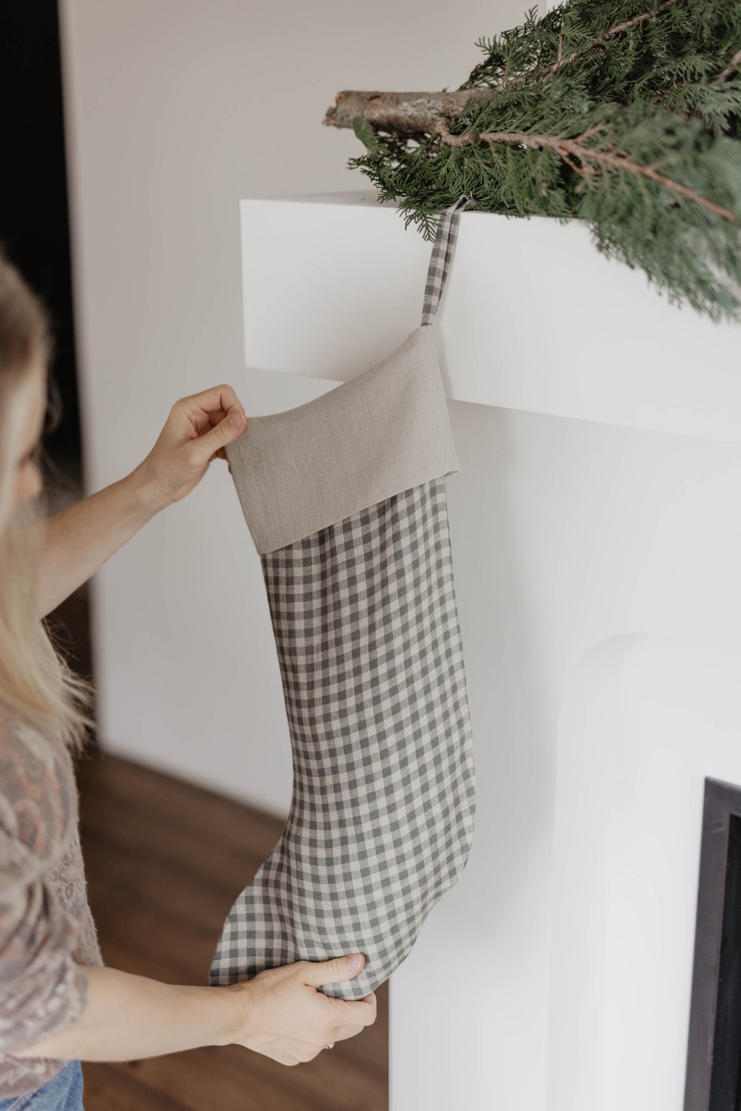 Large linen Christmas Stocking