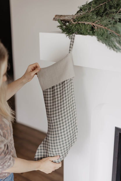 Large linen Christmas Stocking