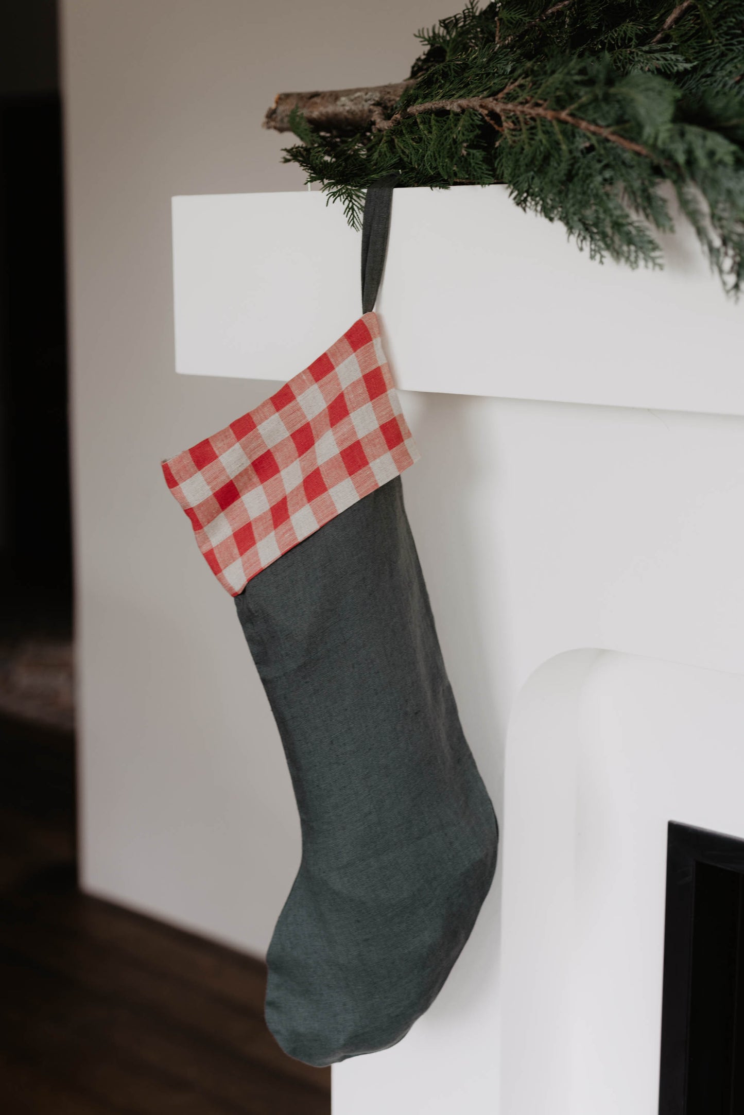 Large linen Christmas Stocking