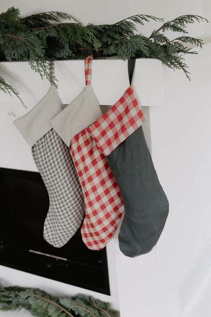 Large linen Christmas Stocking