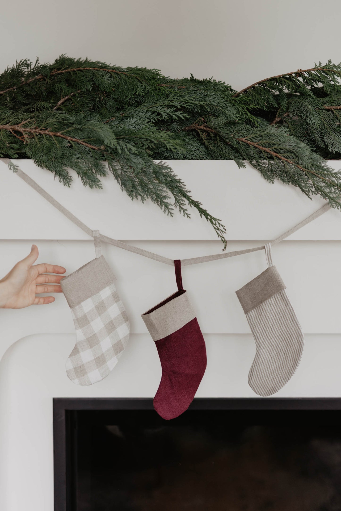 Mini Linen Christmas Stocking Garland