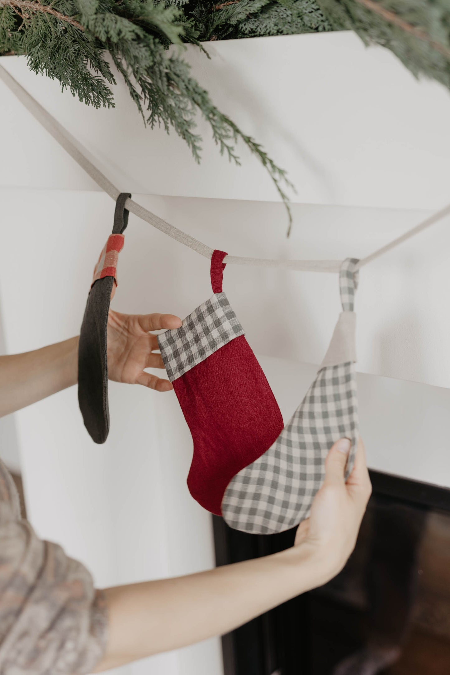 Mini Linen Christmas Stocking Garland