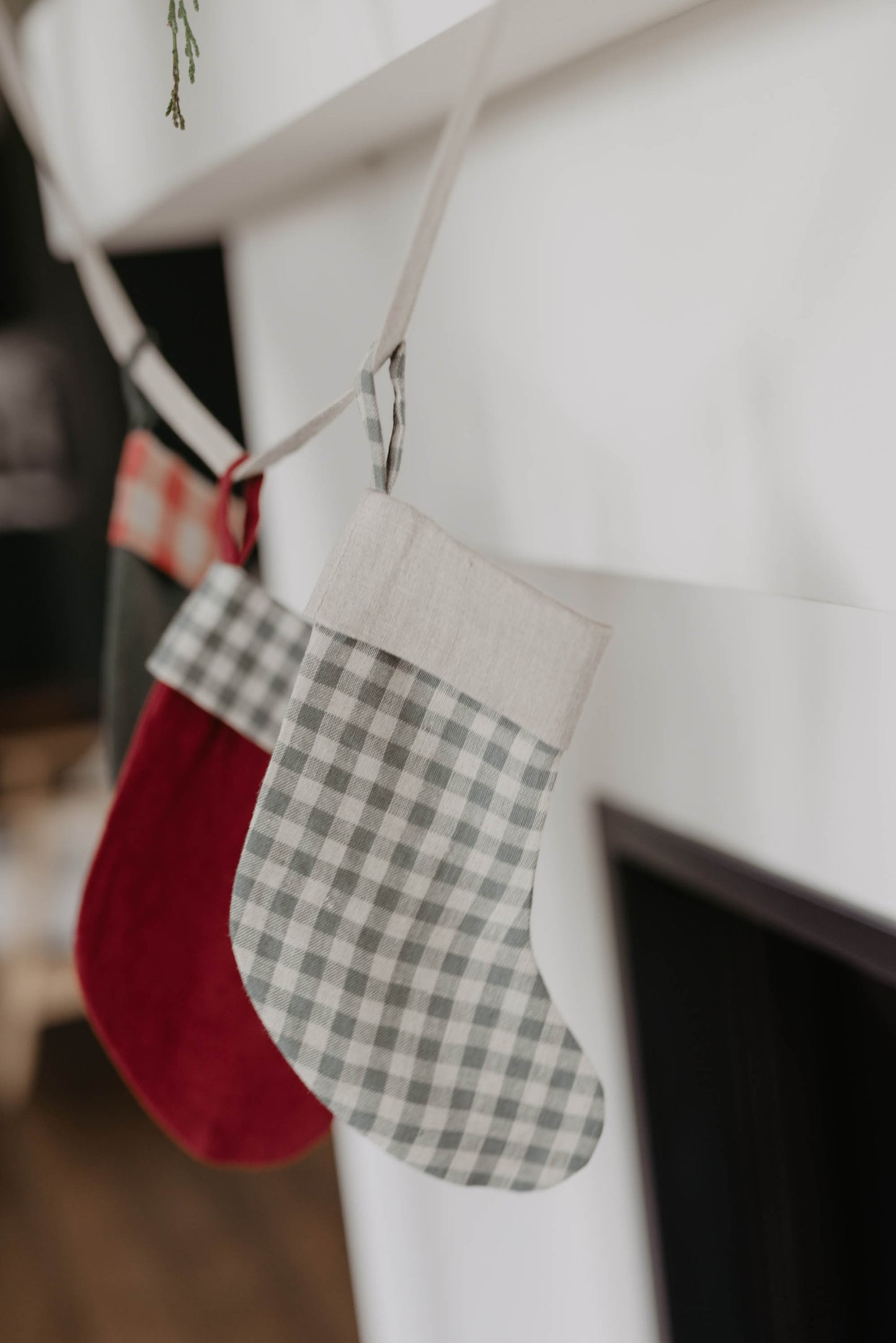 Mini Linen Christmas Stocking Garland