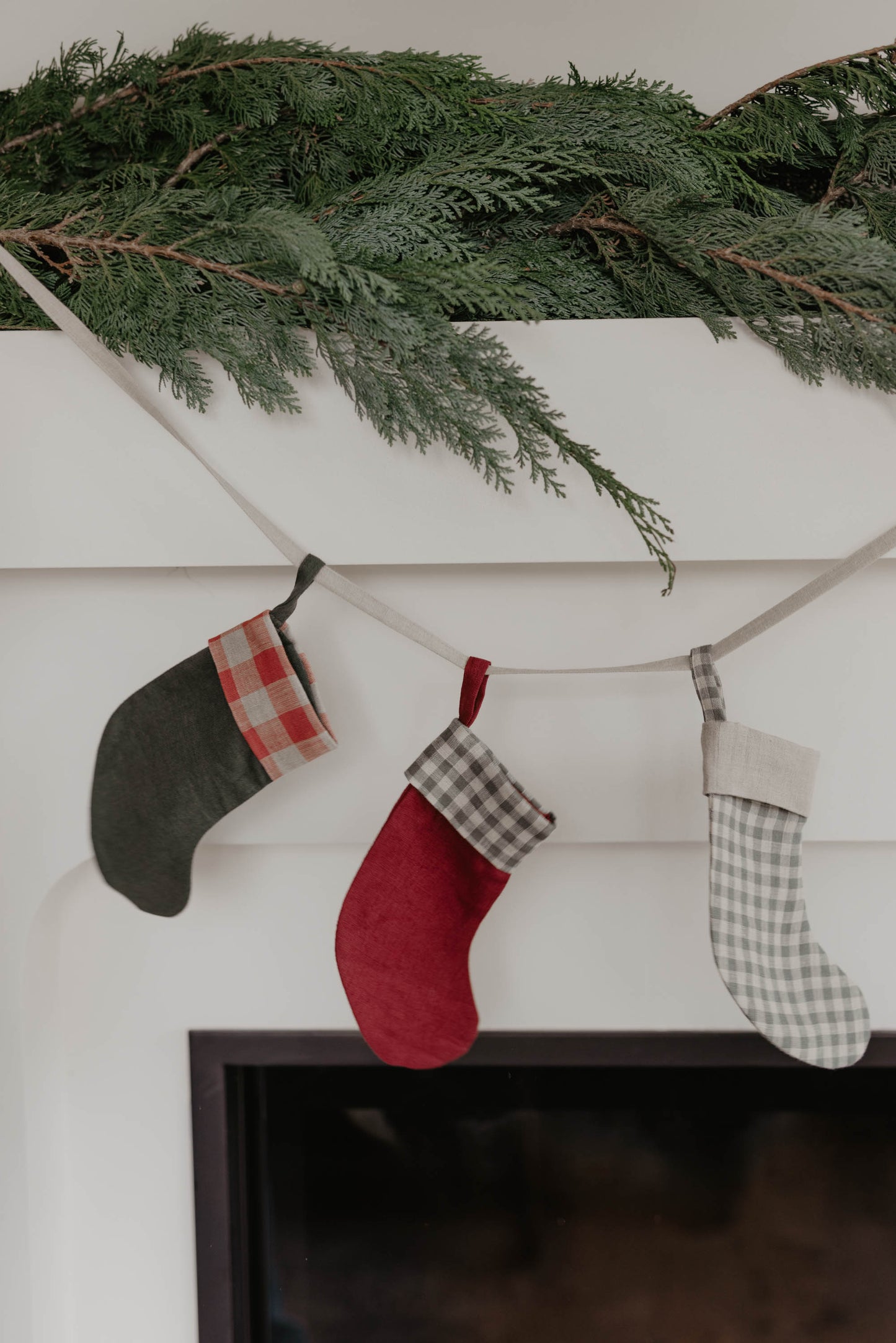Mini Linen Christmas Stocking Garland