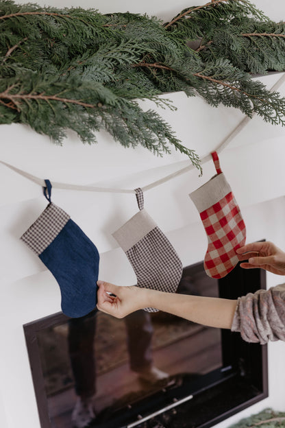 Mini Linen Christmas Stocking Garland
