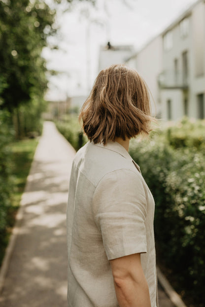 Short sleeve men's linen shirt PILĖNAS