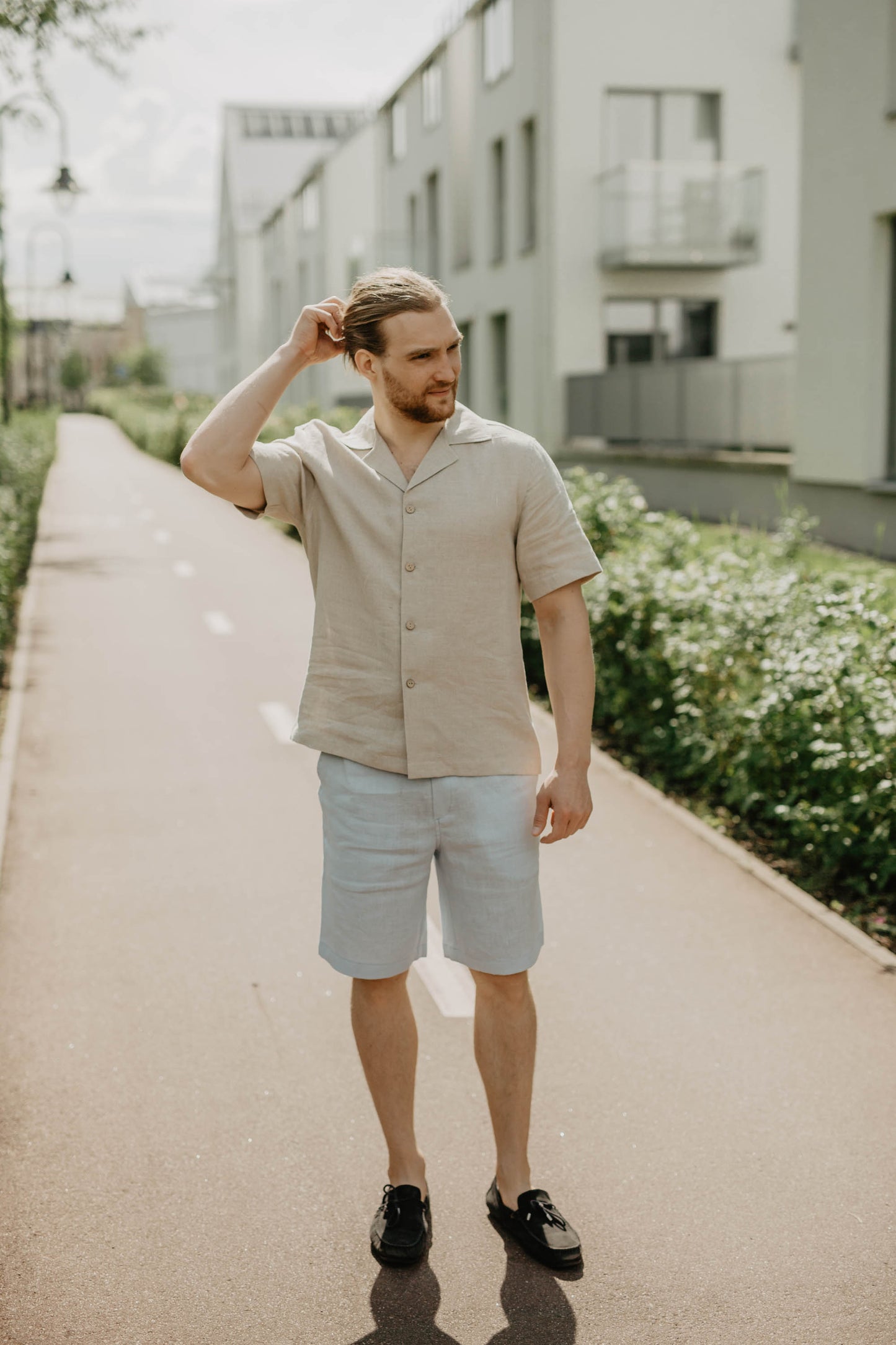 Short sleeve men's linen shirt PILĖNAS