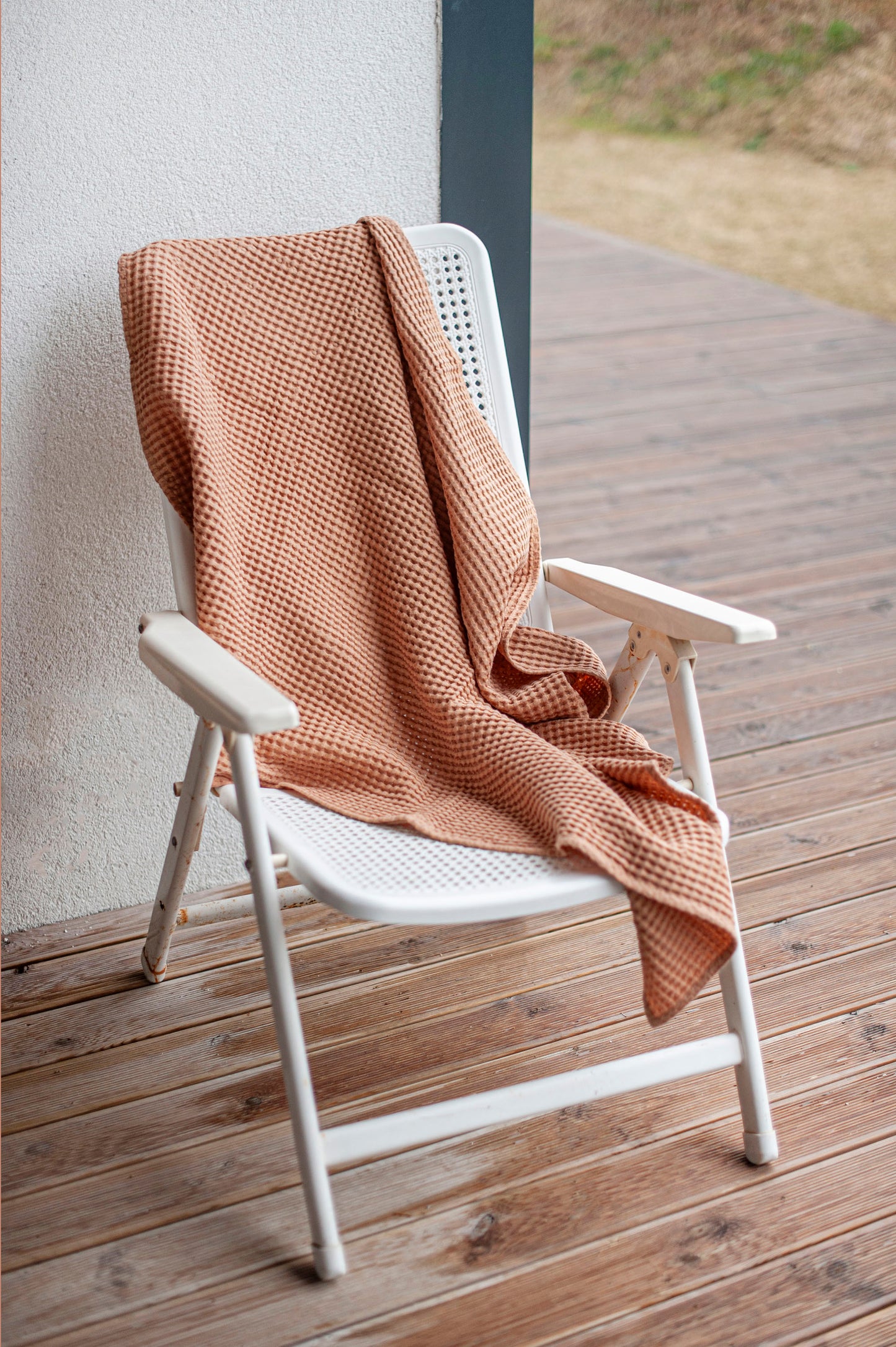 Waffle linen towel set: body, hand and face