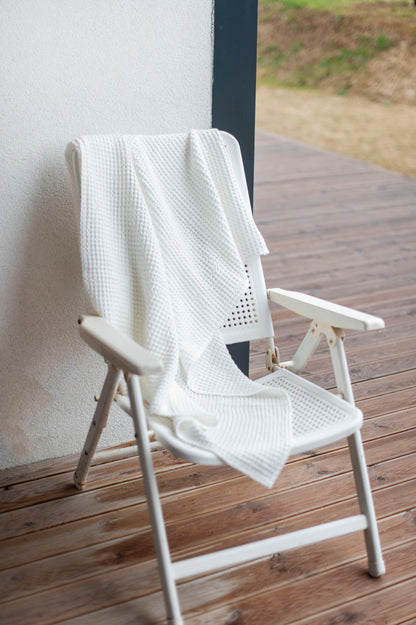 Waffle linen towel set: body, hand and face