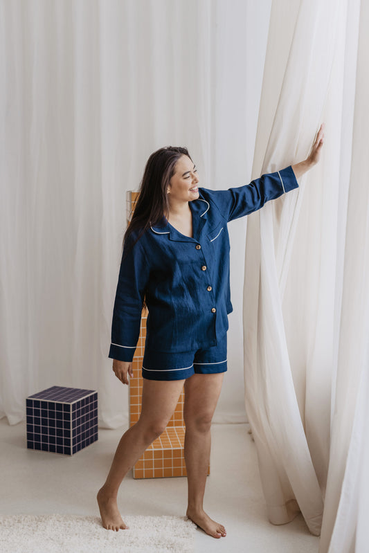 Women's linen pyjama set PILNATIS with shorts