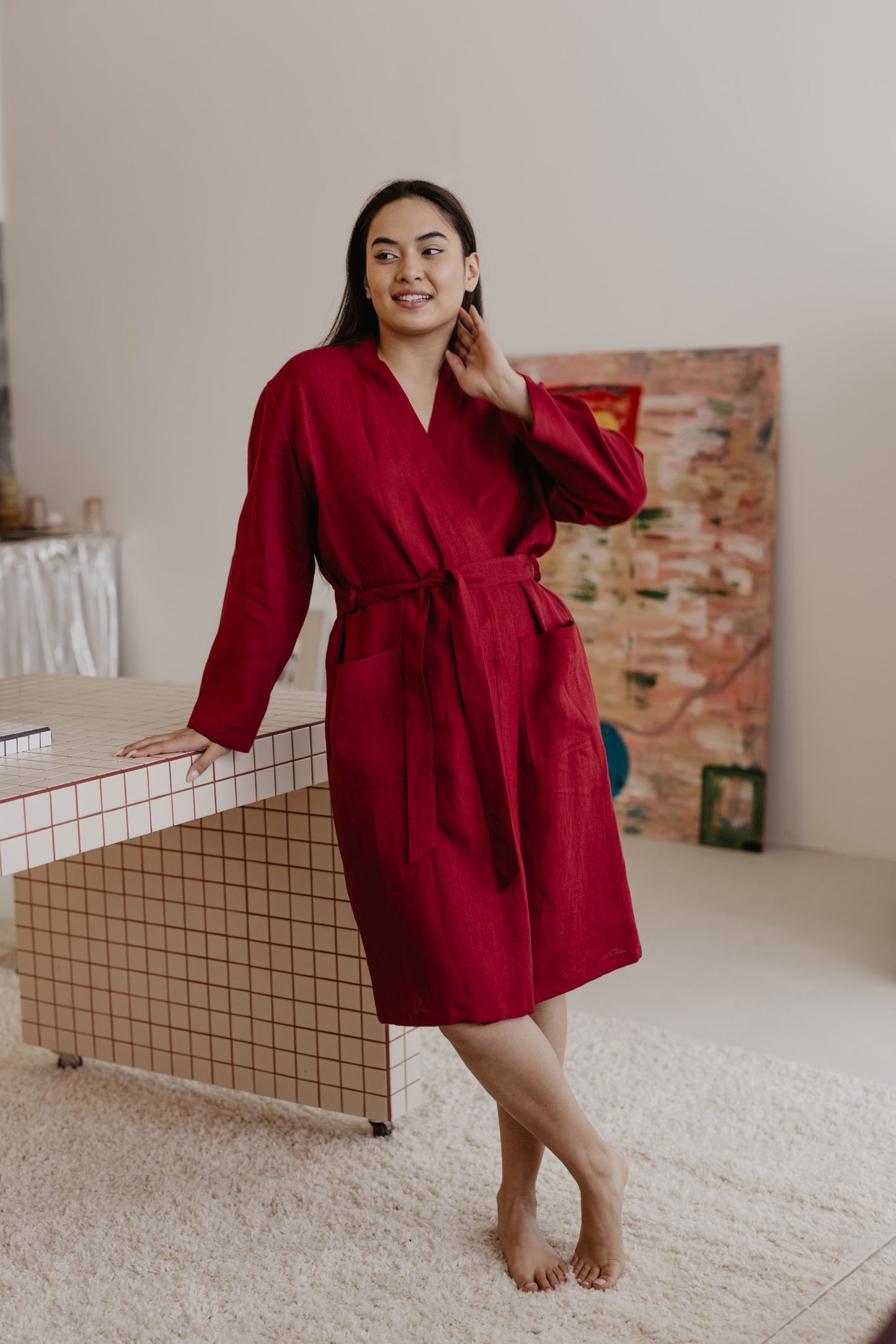 Women's linen bathrobe DELČIA