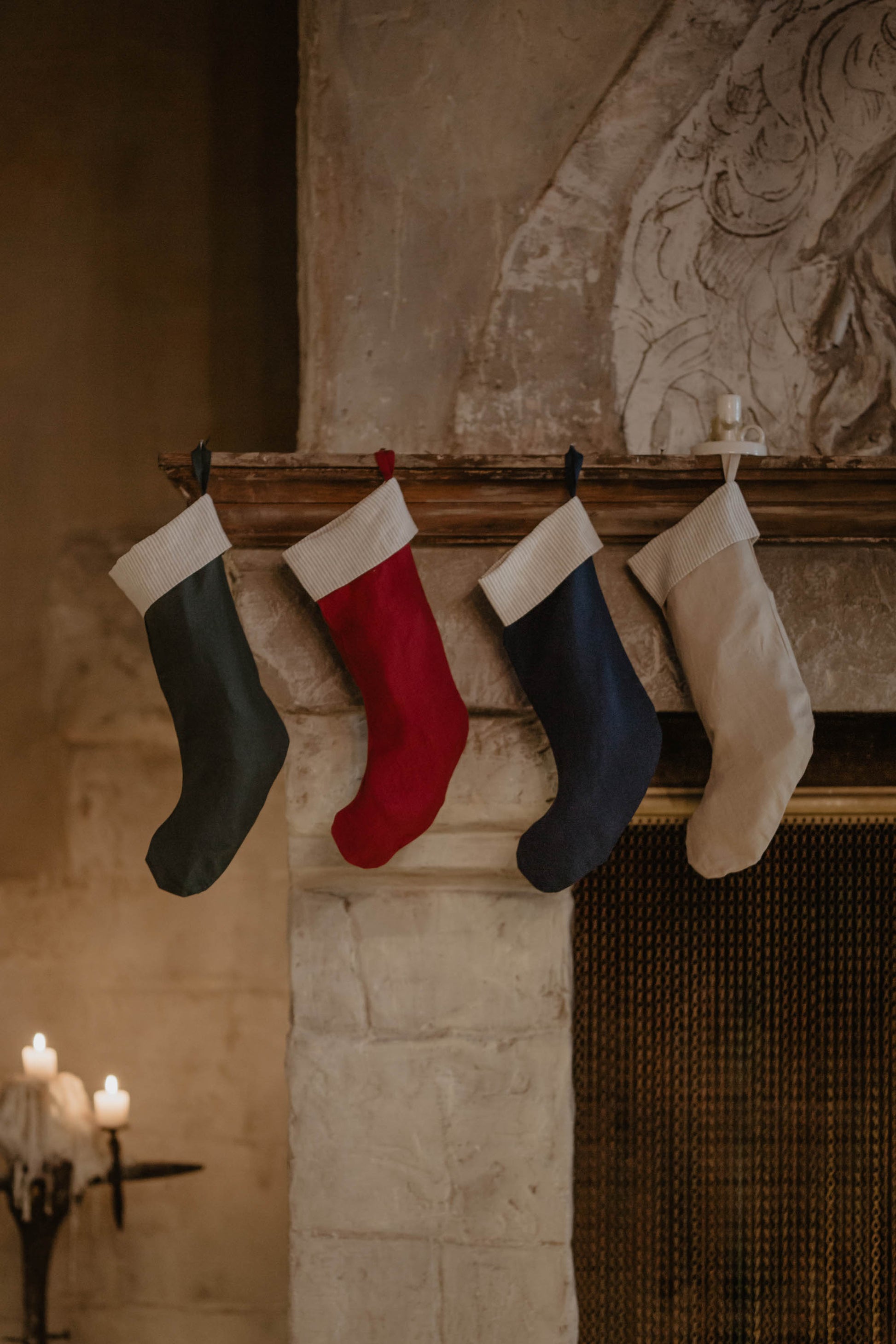 Linen Christmas Stocking With A Striped Cuff