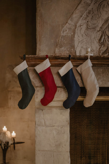Linen Christmas Stocking with a striped cuff